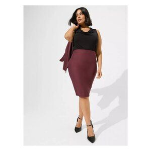 GUC FLATTERING Torrid At the Knee Ponte Pencil Skirt Burgundy/Sassafras Size 2x
